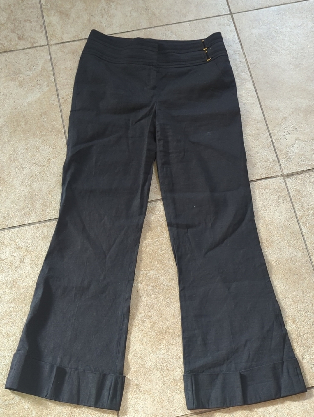 bebe Black High-Waist Trousers with Branded Waistband.Flared pants